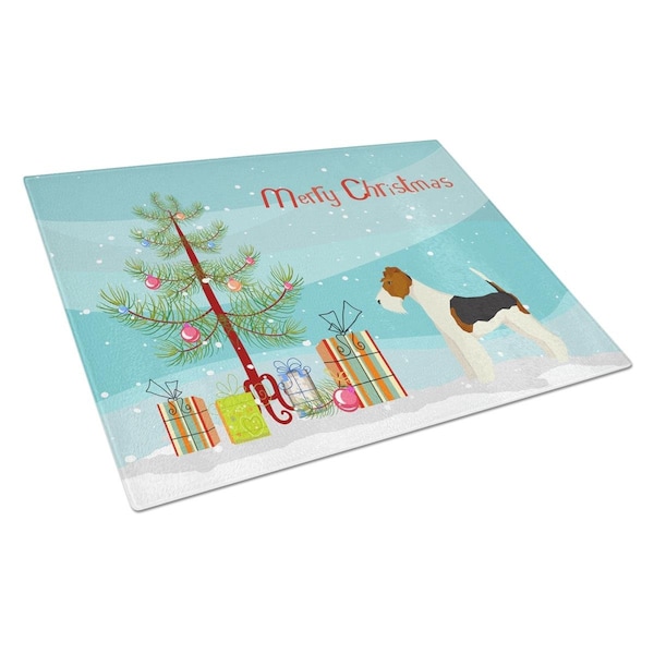 Carolines Treasures Fox Terrier Christmas Tree Glass Cutting Board Large - CK3538LCB