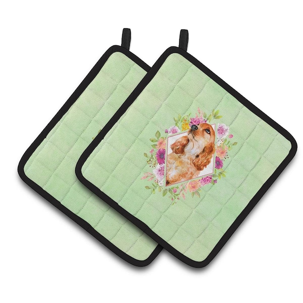 Carolines Treasures 7.5 x 7.5 in. Chow Chow No.2 Green Flowers Pair of Pot Holders - CK4293PTHD