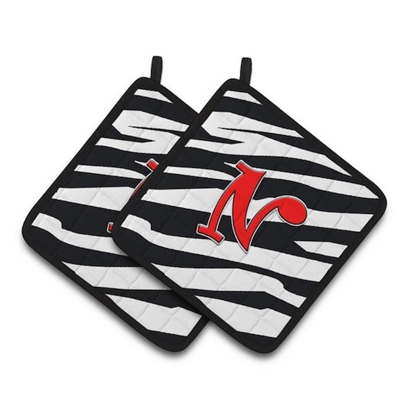 Carolines Treasures Monogram Initial N Zebra Red Pair of Pot Holders, 7.5 x 3 x 7.5 in. - CJ1024-NPTHD