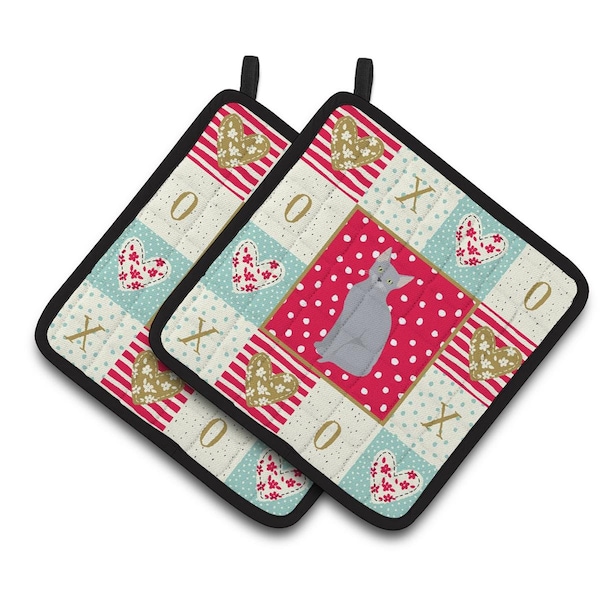 Carolines Treasures 7.5 x 7.5 in. Russian Blue Cat Love Pair of Pot Holders - CK5782PTHD