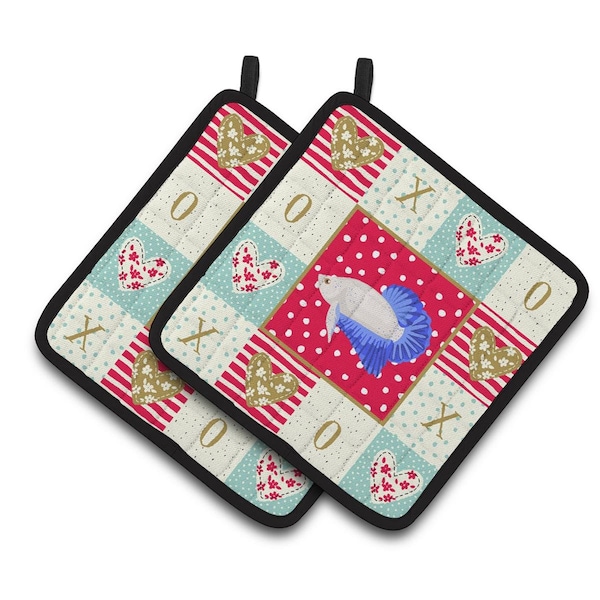 Carolines Treasures 7.5 x 7.5 in. Plakat Betta Love Pair of Pot Holders - CK5492PTHD