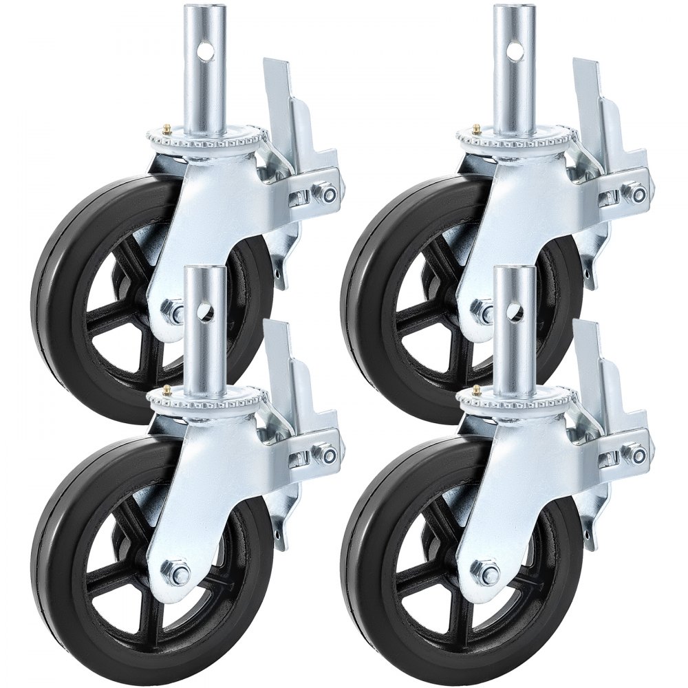 VEVOR 4 Pack Scaffolding Caster Wheels 8 x 2 Inch with Dual Locking Rubber Swivel Caster 360 Degrees Heavy Duty Casters 1100LBS Capacity per Wheel - JL8INZTXJYJL4WXSCV0