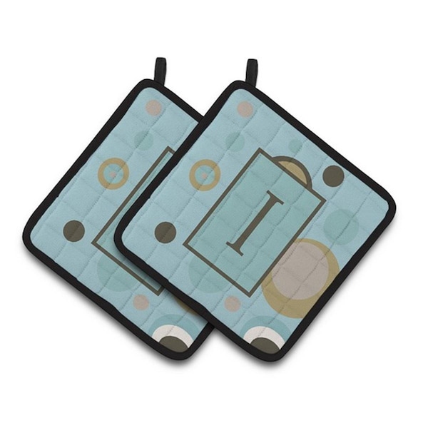 Carolines Treasures Monogram - Initial I Blue Dots Pair of Pot Holders, 7.5 x 3 x 7.5 in. - CJ1013-IPTHD