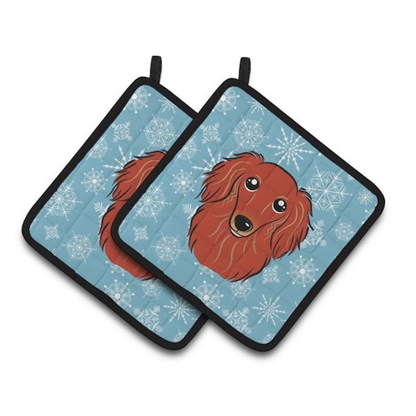 Carolines Treasures Snowflake Longhair Red Dachshund Pair of Pot Holders, 7.5 x 3 x 7.5 in. - BB1648PTHD