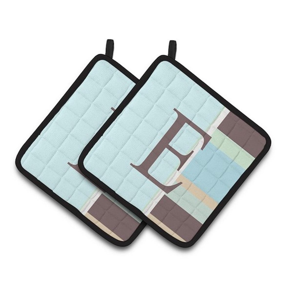 Carolines Treasures Letter E Initial Monogram - Blue Stripes Pair of Pot Holders, 7.5 x 3 x 7.5 in. - CJ1003-EPTHD