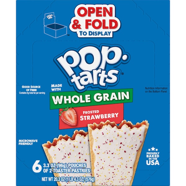 Galleta de fresa integral glaseada Kellogg's Pop-Tarts 2 piezas, paquete de 72 - 3800055133