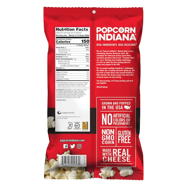 Palomitas de maíz Popcorn Indiana en Cheddar Blanco Añejado 3.5 oz., paquete de 6 - 8435710058