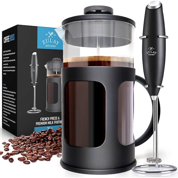 Zulay Kitchen French Press Coffee Pot and Milk Frother Set  8 Cups 34 oz - ZULB07QM2NH2J