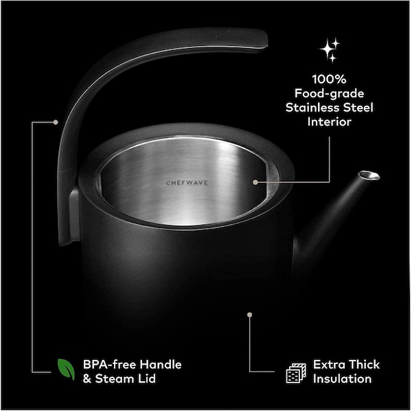 Chefwave Electric Lightweight Pourover Kettle for Coffee And Tea, Matte Black - CW-EK-B