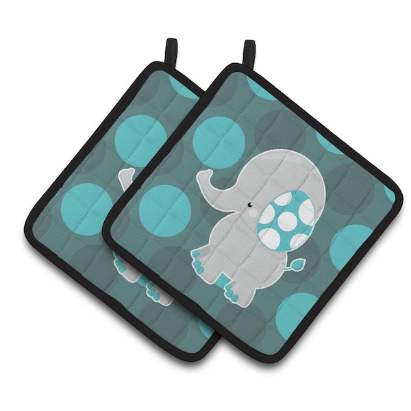 Carolines Treasures Polkadot Grey Elephant Pair of Pot Holders - BB6837PTHD