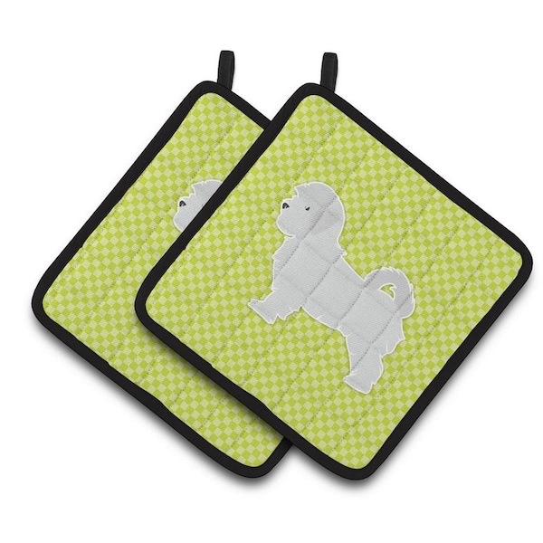 Carolines Treasures Maltese Checkerboard Green Pair of Pot Holders - BB3836PTHD