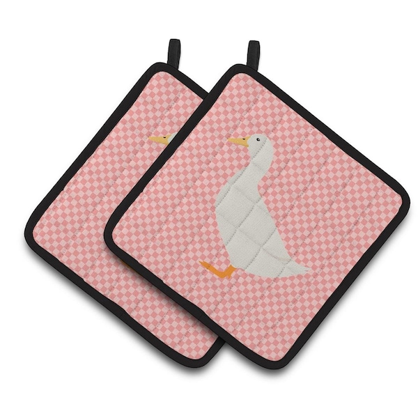 Carolines Treasures American Pekin Duck Pink Check Pair of Pot Holders - BB7860PTHD