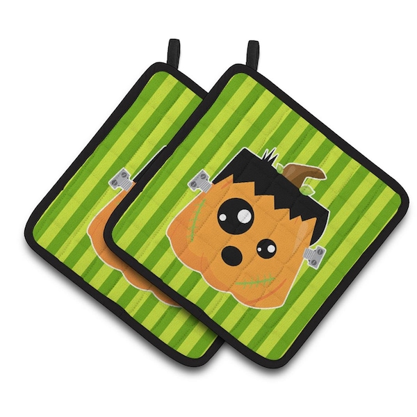 Carolines Treasures Halloween Pumpkin Frankenstein Pair of Pot Holders - BB6961PTHD