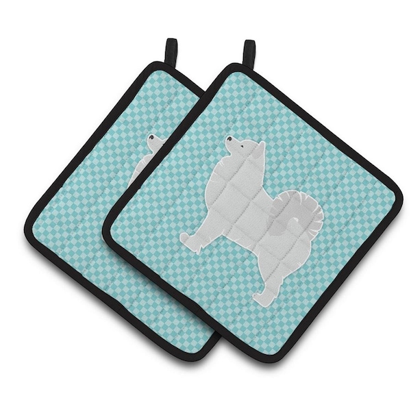 Carolines Treasures Samoyed Checkerboard Blue Pair of Pot Holders - BB3759PTHD