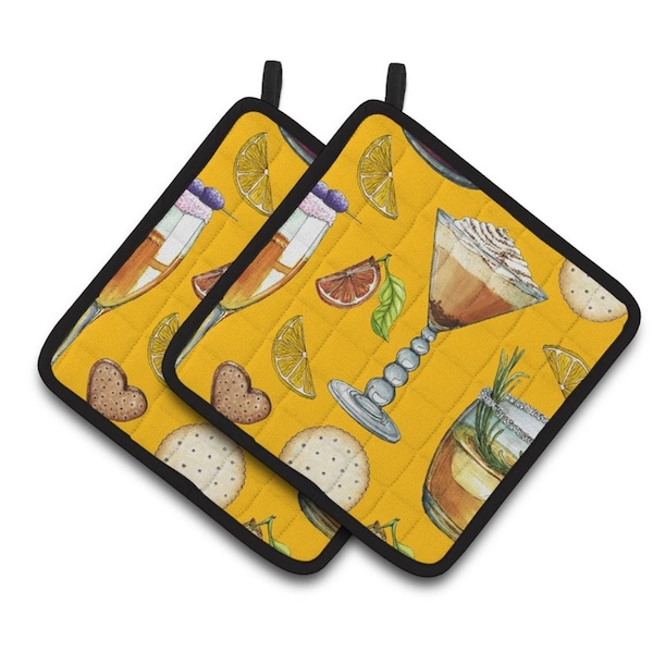 Carolines Treasures Drinks and Cocktails Gold Pair of Pot Holders - BB5202PTHD