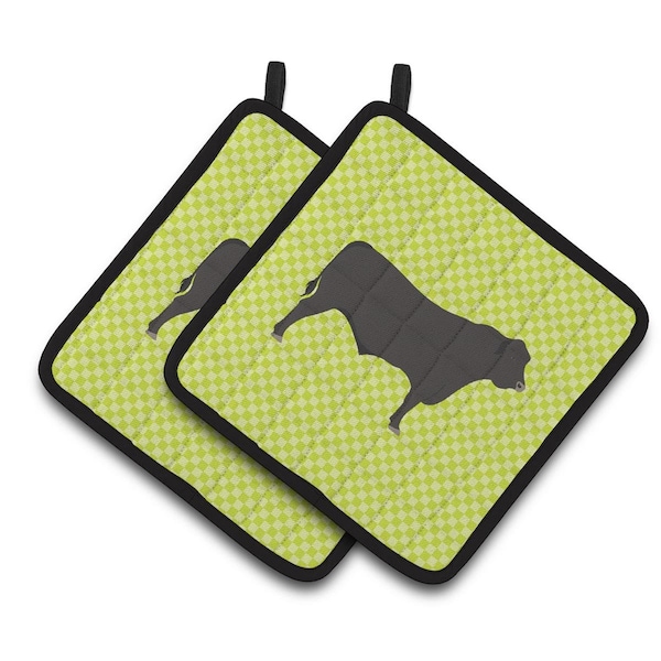 Carolines Treasures Black Angus Cow Green Pair of Pot Holders - BB7654PTHD