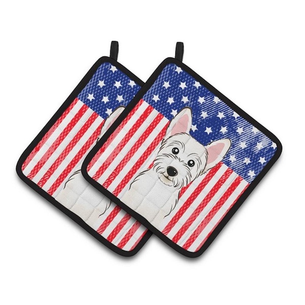 Carolines Treasures American Flag and Westie Pair of Pot Holders, 7.5 x 3 x 7.5 in. - BB2156PTHD