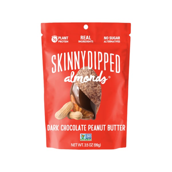 Almendras bañadas en chocolate obscuro y mantequilla de cacahuate, 3.5 oz., paquete de 10 - CHP003