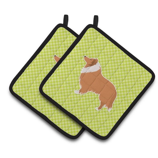 Carolines Treasures Collie Checkerboard Green Pair of Pot Holders - BB3816PTHD