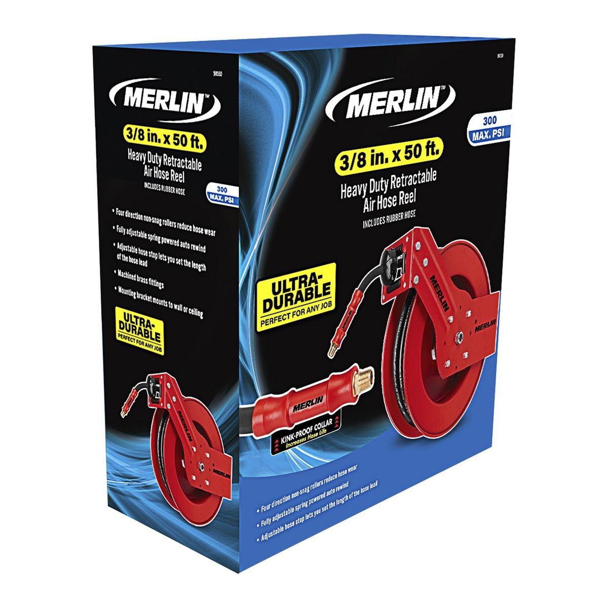 Merlin 3/8 pulg. x 50 pies. Carrete de manguera de aire retráctil premium - 58550