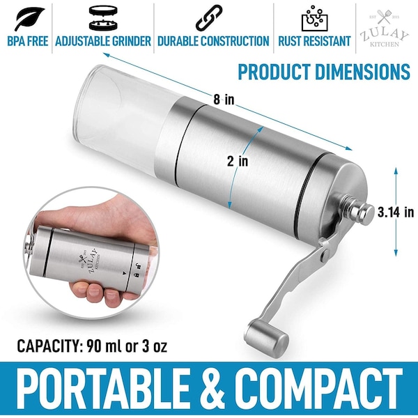 Zulay Kitchen New Manual Coffee Grinder, Folding Handle  Stainless Steel - ZULB08BGXLH7R