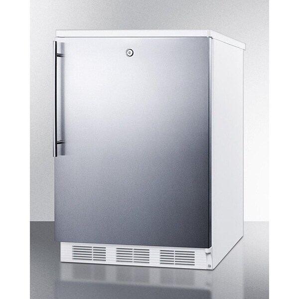 Summit Appliance Div. Summit-Built-In Undercounter Refrigerator-Freezer, White, S/S Door, Thin Handle, Lock - CT66LWBISSHV