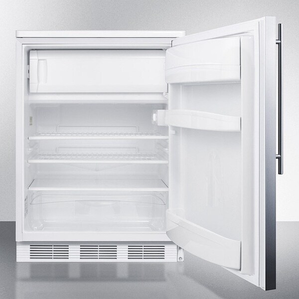 Summit Appliance Div. Summit-Built-In Undercounter Refrigerator-Freezer, White, S/S Door, Thin Handle, Lock - CT66LWBISSHV