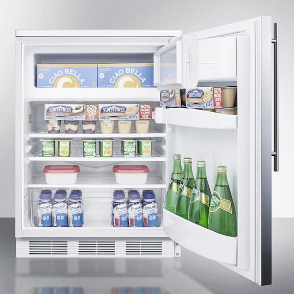 Summit Appliance Div. Summit-Built-In Undercounter Refrigerator-Freezer, White, S/S Door, Thin Handle, Lock - CT66LWBISSHV