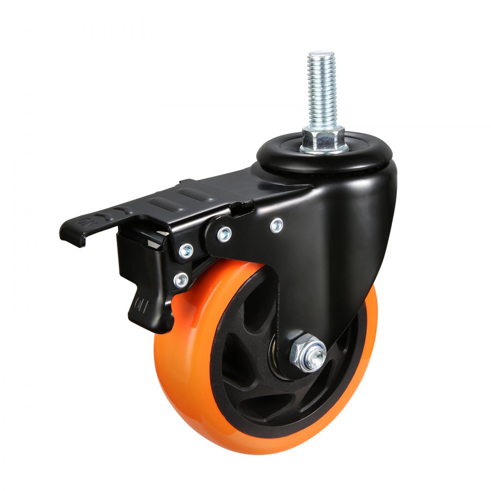 VEVOR Caster Wheels, 4 inch, Set of 4, 440 lbs Capacity, Threaded Stem Casters with Security Dual Locking A/B Brake, Heavy Duty Industrial Casters, No Noise Swivel Caster Wheels for Cart, Furniture - GYLZXGJAZ4INC3IQ3V0