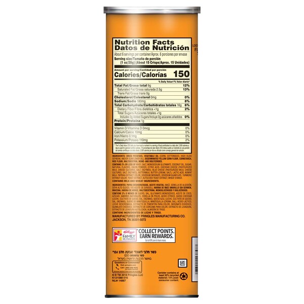 Pringles Papas Fritas con Queso Cheddar 5.5 oz, Paquete de 14 - 3800013856