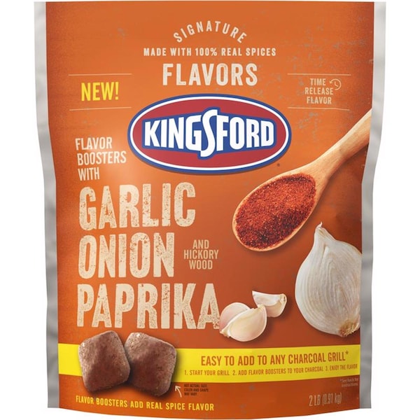 Sabores característicos de Kingsford, todo natural ajo, cebolla, paprika y briquetas de carbón 2 lb - 32613.