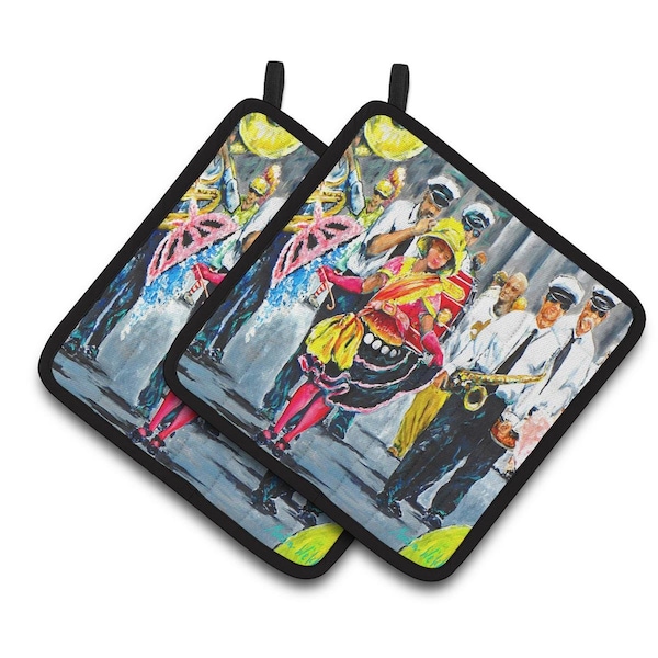 Carolines Treasures Mardi Gras Dancin in the Street Pair of Pot Holders - MW1324PTHD