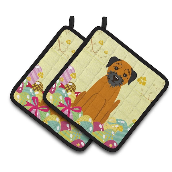 Carolines Treasures Easter Eggs Border Terrier Pair of Pot Holders - BB6039PTHD