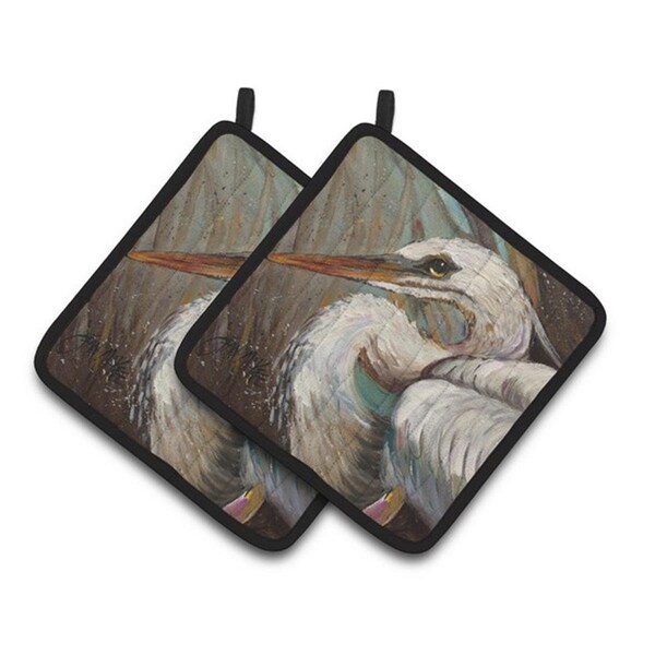 Carolines Treasures White Egret Pair of Pot Holders, 7.5 x 3 x 7.5 in. - JMK1212PTHD
