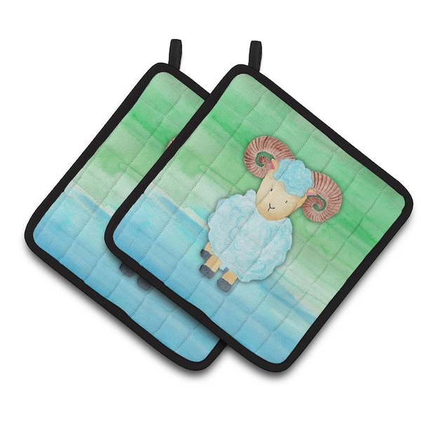 Carolines Treasures Ram Sheep Watercolor Pair of Pot Holders - BB7418PTHD