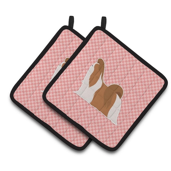 Carolines Treasures Shih Tzu Checkerboard Pink Pair of Pot Holders - BB3646PTHD