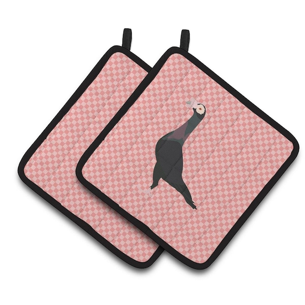 Carolines Treasures English Carrier Pigeon Pink Check Pair of Pot Holders - BB7945PTHD