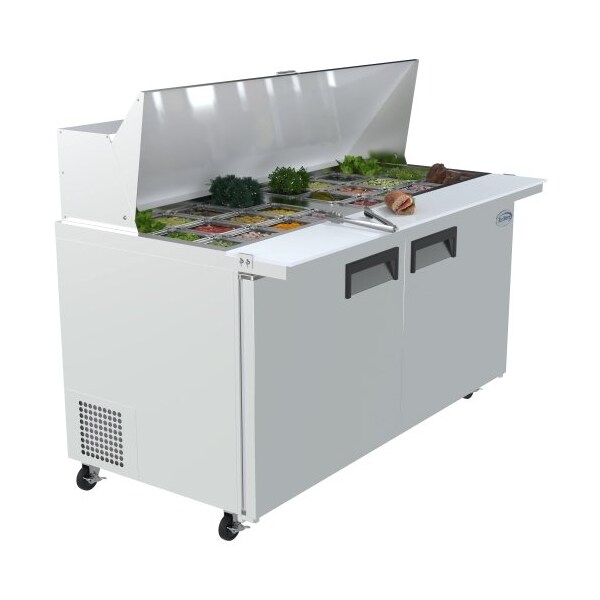 Koolmore Stainless Steel Refrigerated Food Prep Station Table Two Doors with Hood Cover with Mega Top Surface - SPTR-2D-15C-LT