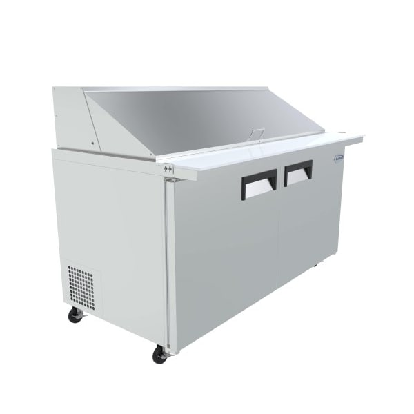 Koolmore Stainless Steel Refrigerated Food Prep Station Table Two Doors with Hood Cover with Mega Top Surface - SPTR-2D-15C-LT
