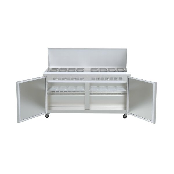 Koolmore Stainless Steel Refrigerated Food Prep Station Table Two Doors with Hood Cover with Mega Top Surface - SPTR-2D-15C-LT