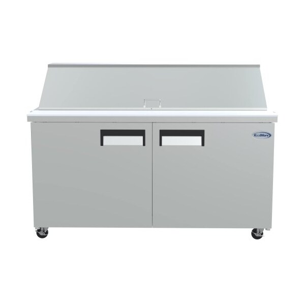 Koolmore Stainless Steel Refrigerated Food Prep Station Table Two Doors with Hood Cover with Mega Top Surface - SPTR-2D-15C-LT