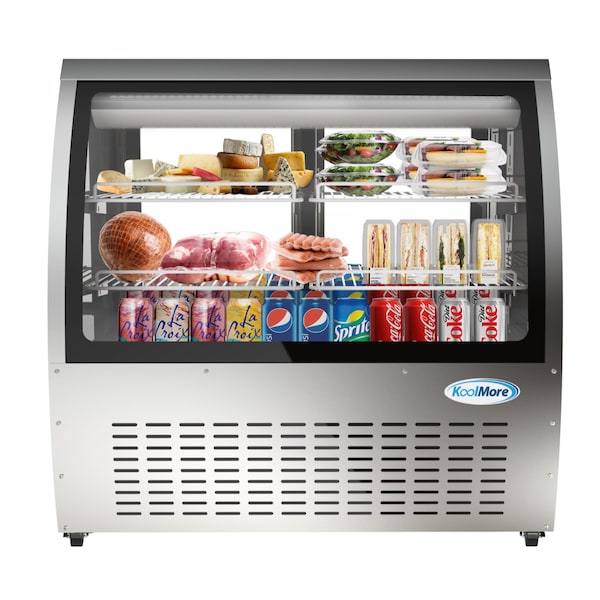 Koolmore 47" Deli Case and Meat Display Refrigerator, Multi-Tiered Shelves, Curved Glass Front - RD18C-SS