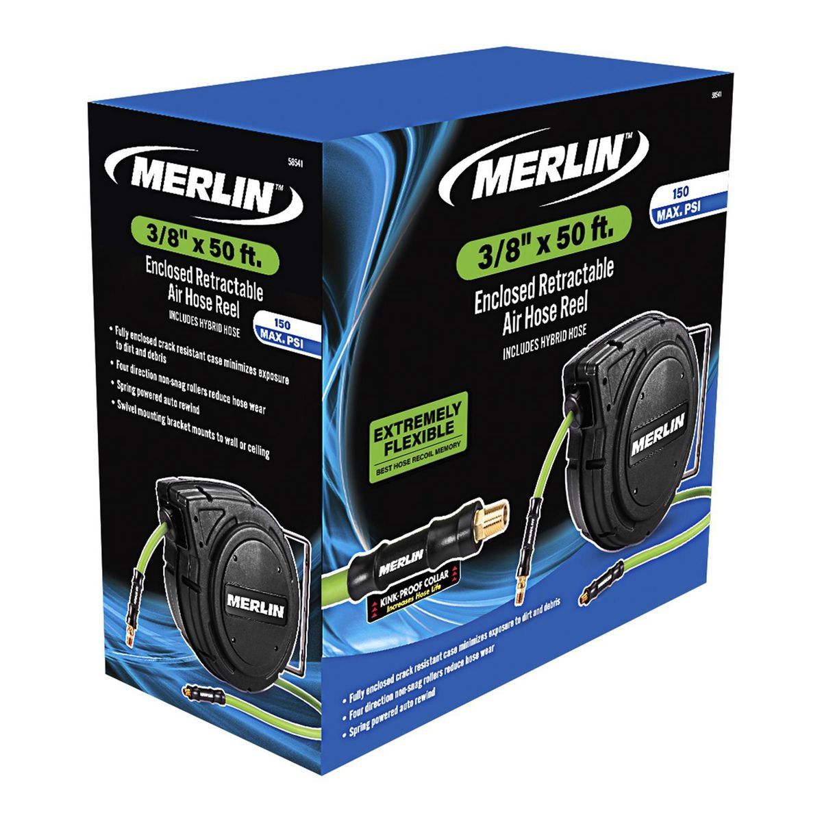Merlin 3/8 pulg. x 50 pies Carrete de manguera de aire retráctil cerrado - 58541