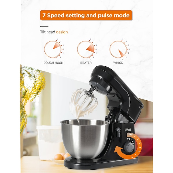 Commercial Chef Electric Stand Mixer 4.7 Quart, 7 Speed Settings - CHSM53MB