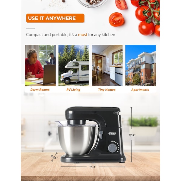 Commercial Chef Electric Stand Mixer 4.7 Quart, 7 Speed Settings - CHSM53MB
