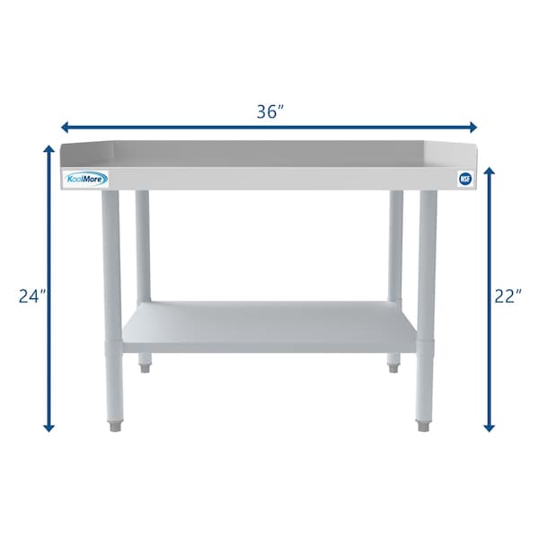Koolmore 16 Gauge Stainless Steel Commercial Equipment Stand - 360 x 24 Heavy Duty Griddle Stand w/Undershelf - EQT-163036