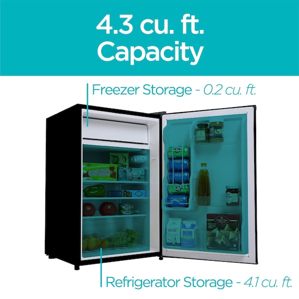Black & Decker Compact Refrigerator Energy Star Single Door Mini Fridge with Freezer, 4.3 Cubic Ft., Black - BCRK43B