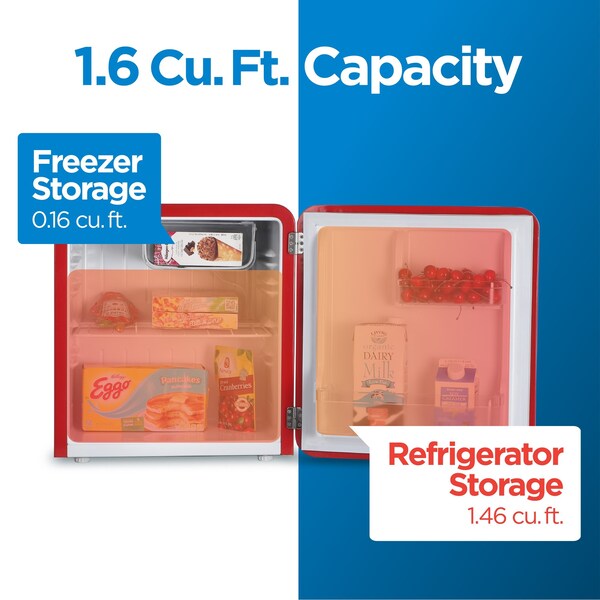 Commercial Cool 1.6 Cu. Ft. Refrigerator, Vintage Style Refrigerator, Small Refrigerator With Freezer, Red - CCRR16HR