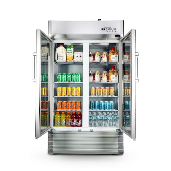 Premium Levella Premium Levella 16 cu. ft. Commercial Display Refrigerator Two Glass Door Merchandiser in Silver - PRN165DX