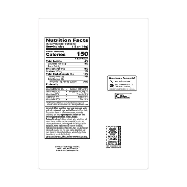 Kellogg's Barra de Cereal Nutri-Grain de Fresa 1.55 oz, paquete de 96 - 3800059772